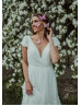 Cap Sleeves Ivory Chiffon V Back Bohemian Wedding Dress